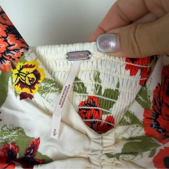 Free People Happy Heart Floral Mini Dress Ruched Ruffle size Small - Picture 4 of 7